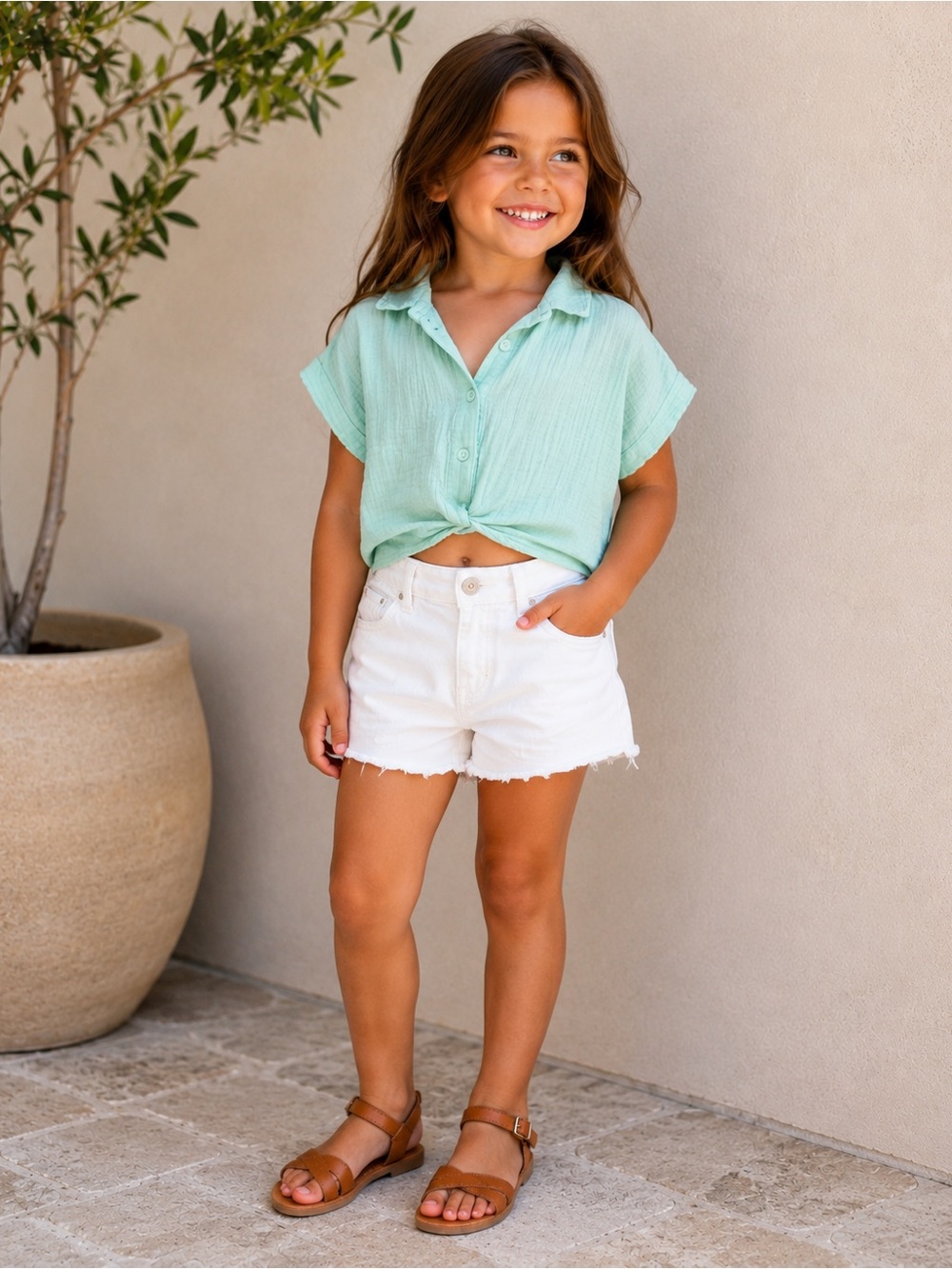 Zara Girls Mint Green Gauze Twist Front Top – Size 4Y